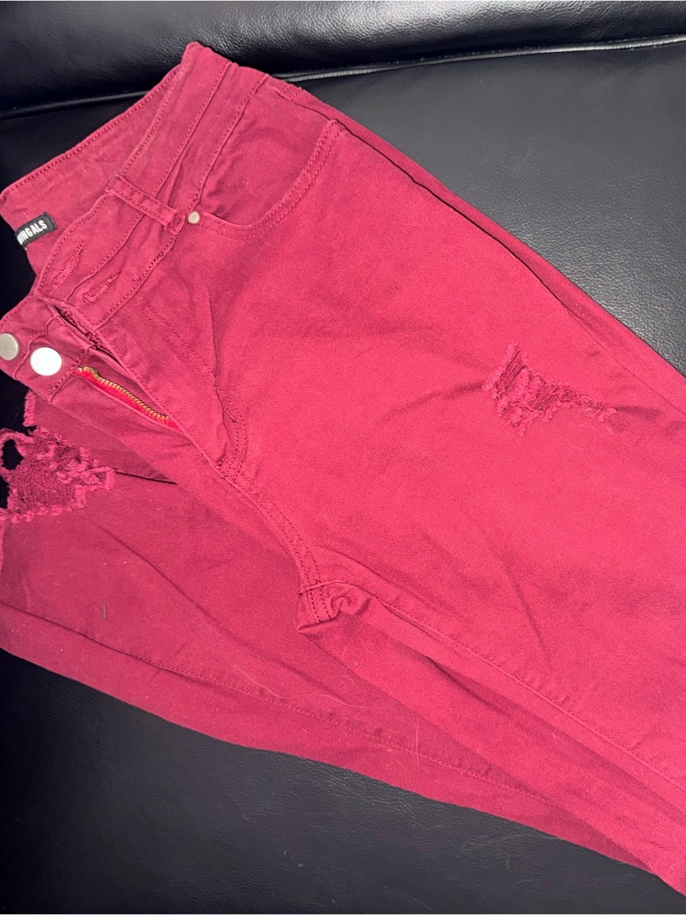 Boot-Cut Distressed High-Rise Pants in Raspberry - Picture 8 of 8